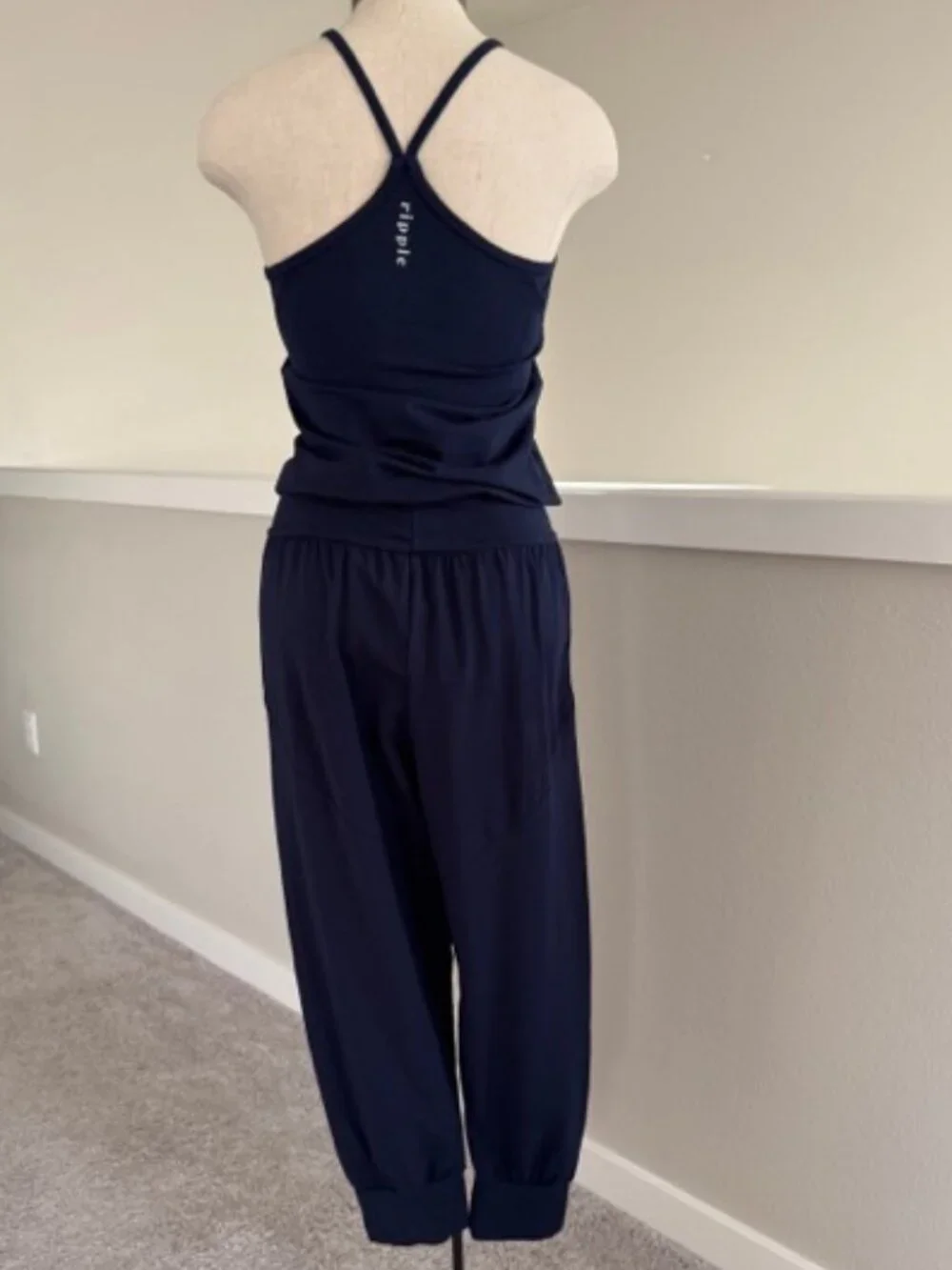 Navy Ripple Yogawear Jumpsuit Jogger Size M - Picture 1 of 9